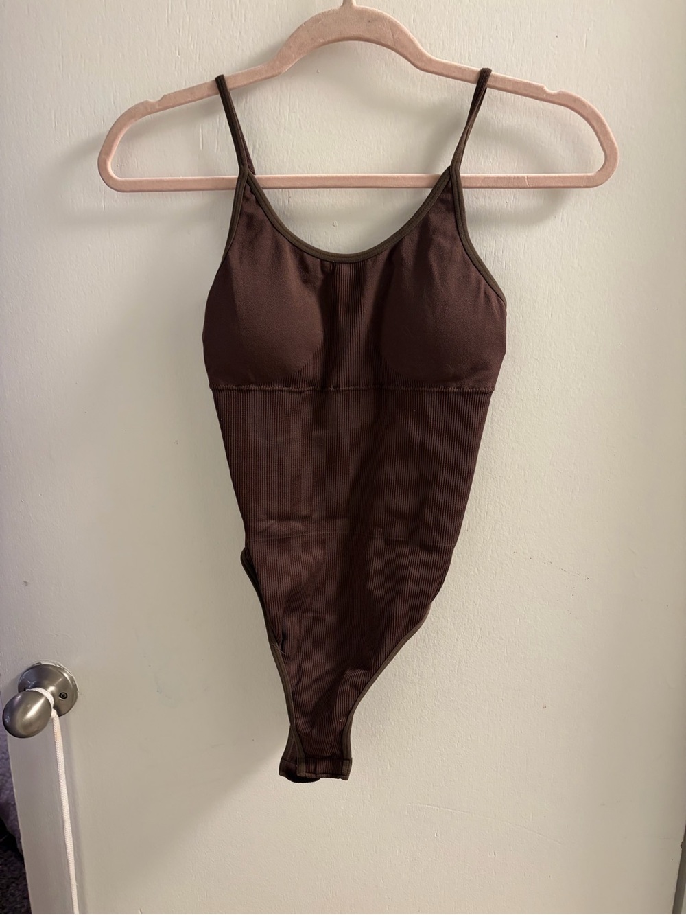 Amazon Chocolate Brown Ribbed Seamless Padded Tank Bodysuit Size M